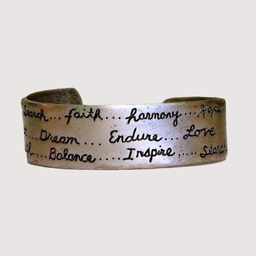 Inspirational Cuff Bracelet Silver Tone Black Stone Or Resin Harmony Hope Dream